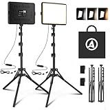 Video Licht Set, 2er-Pack 25 x 20 cm 15 W LED Studio Fotolicht, Dimmbares 2800–6500K Kamera Licht für Video/Streamen von Selfies/Porträts im Innenbereich, Licht mit 160cm Stativ/TypC Adapter/Ladegerät