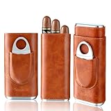 Syunyin Zigarrenetui aus Leder, 3 Tube Humidor mit Zigarrenzubehör Zigarrenschneider, Geschenke für Männer, Reisehumidor Zigarren Geschenkset Cigar Case Leder Zigarren Etuis, Braun
