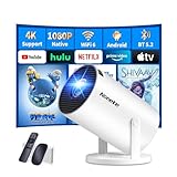 Mini Beamer 4K Projektor Full HD 1080P mit WiFi 6 und Bluetooth 5.2, Android Tragbarer Projektor 270° Dreh mit Automatische Trapezkorrektur für PC/HDMI/USB，mit Maus und Fernbedienung, Weiß