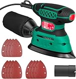 Detail Sander Tool 13.000 OPM mit Staubsaugerbefestigung, elektrischer Handflächenschleifer mit 12 Schleifpapieren, verstärktes Staubsammelsystem, 1,2 A, kompaktes Design für Eckschleifen