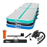 KM KM Fit Turnmatte Aufblasbar Airtrack Gymnastikmatte 3M Tumbling Matte Aufblasbare Fitness-Matte Gymnastikmatte inkl.Tragetasche, elektr.Luftpumpe & Flick-Set Trainingsmatte UV-Beständig Mint Grün