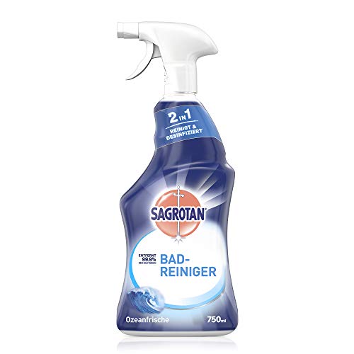 Sagrotan Bad-Reiniger Ozeanfrische – 2in1 Desinfektionsreiniger mit Antischmutzfilm für zuverlässige Hygiene im Badezimmer – 1 x 750 ml Sprühflasche