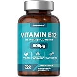Vitamin B12 Tabletten 500µg | 365 Vegane Stück | Hochdosiert Methylcobalamin Supplement | von Horbaach