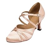 MINITOO Damen Latin Salsa Ankle Strap Tanzschuhe Hochzeit Prom Pumps Schuhe L117A Braun 7.5cm Absatz EU 39