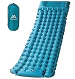 flintronic Camping Isomatte Selbstaufblasend mit Fußpresse Pumpe, 10CM Thick Wasserdicht Isomatte mit Kopfkissen, Outdoor Aufblasbare Luftmatratze, Faltbar Schlafmatte für Outdoor, Camping, Blau