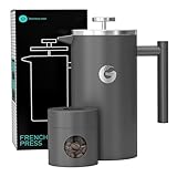 Coffee Gator French-Press-Kaffeebereiter – Heißer-für-Länger-Thermobrüher – Plus Reiseglas – Große Kapazität, doppelwandig isoliert, spülmaschinengeeigneter Edelstahl – 1 Liter – Grau