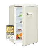 Exquisit Retrokühlschrank RKS120-V-H-160F magnolienweiss | 122 L Volumen | Kühlschrank Retro freistehend | Türablagen & Glasablagen | LED-Licht