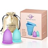 YTYOMUR Menstruationstasse Set, 2 weiche Menstruationstassen mit zusammenklappbarem Reinigungsbecher - Alternative zu Tampon und Binde, wiederverwendbares Premium-Silikon, mikrowellengeeignet