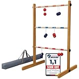 WELLGRO Leitergolf aus Holz - Kiefernholz massiv - inkl. Aufbewahrungstasche und Spielanleitung - Wurfspiel, Geschicklichkeitsspiel, Leiterspiel