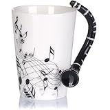 Kompassswc Lusitig Kaffeetasse mit motiv henkel Keramiktasse Musik Teebecher Musiktasse Teetasse Musiknoten bedruckt Musiklieber Winter Geschenk 0,3L (Klarinette)