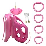 7.0 Cobra Peniskäfig,3D Chastity Cage Male Cock Cage,mit Mini Schloss & 4 Arc Hodenringe Penisring,Keuschheitskäfig Herren,Keuschheitsgürtel für Herren,BDSMs Sex Spielzeug für die Männer (Rosa，M)