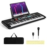 COSTWAY Keyboard Piano 61 Tasten, Digital Piano mit Ständer & Mikrofon & Tragetasche, E-Piano für Einsteiger, Klavier für Kinder Jungen und Erwachsene