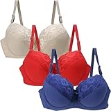 3er-Pack Damen-BHs UK Komfort Sport Gepolsterte BHs Plus Size Schlaf Weiche Bralettes Alltagshaltung Baumwolle T-Shirt Bügel Stütz-BH für schlaffe Brüste, violett, 90C