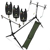 G8DS® Set Rod Pod Rutenhalter + Tragetasche inklusive 3 Bissanzeiger mit Lautstärkeregler Karpfen Angeln