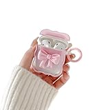 Ownest Kompatibel mit Airpods 2 Hülle und Airpods 1 Hülle Cute Aesthetic Colour 3D Bogen Design mit Schlüsselanhänger Wave Frame Shape TPU Mädchen Girls Transparent AirPods Case - Rosa