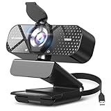 TRAUSI 1080P HD Webcam mit Mikrofon, Geräuschunterdrückung, Privatsphäre, Weitwinkelobjektiv, Auto-Lichtkorrektur, Plug & Play USB-Webcam für Laptop, Desktop, PC, Mac, Zoom, Skype, Streaming, Schwarz