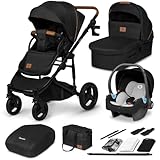 LIONELO Mari Tour 3-in-1 Kinderwagen bis 22kg Kombikinderwagen Tragewanne Kinderautositz verstellbare Rückenlehne 5-Punkt-Gurt geländegängige 360° Räder Dämpfung Verdeck XXL Buggy