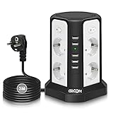 【Sicherer Platzsparender Steckdosenturm】8 EU-Steckplätze + 5 USB-A Anschlüsse | 4-Zonen Schalter & Überspannungsschutz | 3m Kabel Steckdosenturm mit USB - Kompakter Vertikaler Mehrfachsteckdose Würfel