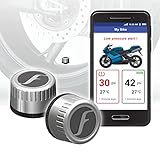 FOBO Bike 2 Reifendruck-Kontrollsystem mit App - Intelligentes Bluetooth 5.0 Reifendrucksensor Reifendruckkontrollsystem für Motorräder Reifendruckmesser Reifendruckprüfer Manometer - Silber