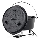 BBQ-Toro Dutch Oven Emaille Serie | Emailliert 9,0 Liter | Gusseisen Kochtopf mit Füßen | Bräter mit Deckelheber, Gusstopf, Feuertopf, Gussbräter, Grilltopf, Gusskessel, Schmortopf