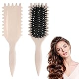Hshenjhu Lockenbürste, Ohne Ziepen Curl Hair Brush, Elastische Lockenbürste, Define Styling Kamm, Wildschweinborsten Haarbürste, zum Kämmen und Formen Vielseitig für Jede Haarlänge (Beige)