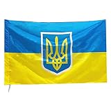 Ukrainische Flagge Groß, XiXiRan Flagge Ukraine Wetterfest, Ukraine Flagge mit Wappen, Ukrainische Nationales Emblem, Ukrainisches Flaggenbanner, Lebendige Farbe, Stand With Ukraine (150 * 90 Cm)