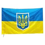 Ukrainische Flagge Groß, XiXiRan Flagge Ukraine Wetterfest, Ukraine Flagge mit Wappen, Ukrainische Nationales Emblem, Ukrainisches Flaggenbanner, Lebendige Farbe, Stand With Ukraine (150 * 90 Cm)