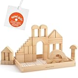 Merle Toys® Holzbausteine ab 2 3 4 Jahren, Bauklötze aus Holz, Montessori Kindergarten Spielzeug, Holzspielzeug, Lernspielzeug, Kreativ-Set aus 46 Bausteinen