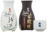 Kizakura Sake Set mit 2 Flaschen à 180 ml – inkl. eines Sake-Bechers – 1 x 'Junmai' Sake und 1 x 'Honjozo' Sake mit jeweils 15 % Alkoholgehalt – Original japanischer Sake
