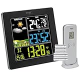 TFA Dostmann Wetterstation Funk mit Außensensor SUN2 digital, 35.1174, für Innen und Außentemperatur, großes Farbdisplay, Wohnklima, Funkuhr mit Datum, Hygrometer, mit Netzteil, schwarz mit Batterien
