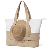 Reiseresa Strandtasche Damen Groß mit Reißverschluss XXL Badetasche Saunatasche Reisetasche Shopper für Strand Reisen Einkaufen Sport u.Arbeit (Beige)