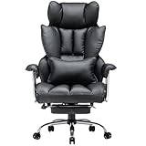 Efomao bürostuhl ergonomisch, PU Leder Chefsessel, bürostuhl 200 kg mit Fußstütze und Lendenwirbelstütze, Verstellbarer Stuhl mit hoher Rückenlehne, Schwarzer