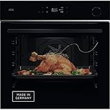 AEG Wifi Einbaubackofen – Serie 7 TFT-FullTouch-Farbdisplay mit Kochassistent – Made in Germany – Pyrolyse – 25% Dampfunterstützung: Außen Knusprig & Innen Saftig – Kerntemperatursensor – TR7PB63ZSB