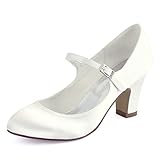 ElegantPark HC1801 Bequeme Damen Blockabsatz Mary Jane Pumps Satin Hochzeit Brautschuhe, Ivory, 40 EU