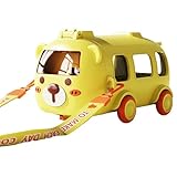 LZYWOD Tragbarer Wasserbecher in Busform mit Gurt, 479 ml, niedliche Cartoon-Auto-Trinkflasche mit Strohhalm, auslaufsicherer, abnehmbarer Becher für Kinder, Schule, Reisen