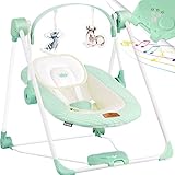 KIDIZ® Babywippe Babyschaukel mit 5 Geschwindigkeitseinstellungen zusammenklappbarer Baby Wippe Schaukel Babyhochstuhl mit Spielbogen Spielzeugen 5 beruhigende Naturgeräusche neugeborene, Mint Grün