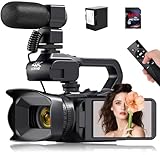 4K Videokamera Camcorder 60FPS 64MP 18X Digital Zoom Auto Focus Vlogging Camera for YouTube, 4.0' Touch Screen HD WiFi Videokamera mit 4500mAh Battery, 64G SD-Karte, Stabilizer, Microphone and Remote