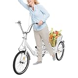 MINUS ONE 20 Zoll Faltbar Dreirad für Erwachsene, EIN Gang Lastenfahrrad 3 Räder Seniorenfahrrad Frauen für Outdoor-Aktivitäten, City Einkauffahrrad Bike Fahrrad mit Einkaufskorb Cargo-Bike (Weiß)
