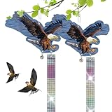 BEAHING Owl Bird Scarer 2pcs Pigeon Abstoßende 3D Fliegende Eulenköder, um Vögel mit Glocken und reflektierendem Vogelschutzband für Garten, Fenster, Balkon, Owl Bird Scarer wegzuschrecken