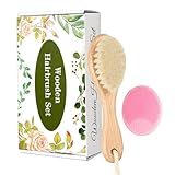 Baby Holzbürste und Kamm Set, 2 Stück Natürliche Ziegenhaarbürste mit Wiegenkappe Kamm für Neugeborene Kleinkinder Neugeborene Jungen Mädchen (Rosa)