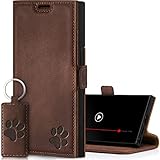 SURAZO Slim Magnet Handyhülle für Samsung Galaxy S23 Ultra Hülle Leder – Echtleder Schutzhülle mit Pfote Motiv – RFID Klapphülle [Standfunktion, Kartenfach] Flip Cover Case Lederhülle (Nussbraun)