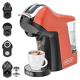 KOTLIE EM-308A multifunktionale Kaffeemaschine, kompatibel mit einer Vielzahl von Kaffeekapseln/ESE Pads(44 mm)/gemahlener Kaffee, Unterstützung für kalte Kaffeezubereitung (Rot-orange Farbe)