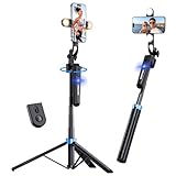 UBeesize Handy Gimbal 360° Drehung Selfie Stick Stativ mit Fernbedienung Automatische Gesichtserkennung Handy Stativ für Smartphone mit Licht für YouTube Tiktok Live Streaming Vlog