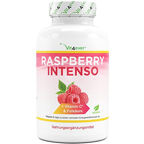 Raspberry Intenso - 180 Kapseln - Hochdosiert: 1200 mg echter Himbeere Ketone Extrakt 10:1 (entspricht 12000 mg Himbeere) pro Tagesportion - Ohne unerwünschte Zusätze - Vegan - Laborgeprüft