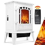 KESSER® Elektrokamin mit Heizlüfter & Fernbedienung 2000W Elektro Kamin Elektrischer Heizung LED Kaminfeuer Effekt Kaminofen Flammeneffekt Heizer Ofen geräuscharm regelbar Weiß