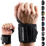 FITGRIFF® Handgelenk Bandagen [Wrist Wraps] 45cm Handgelenkbandage für Fitness, Handgelenkstütze, Bodybuilding, Kraftsport & Crossfit (Schwarz)