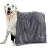 Lucky Paws® Hundehandtuch - 140x70cm XL Hundehandtuch extra saugfähig - schnell trocknend, luxuriös weiches Hunde Handtuch Hundebesitzer & Hunde Zubehör (1er-Pack, grau/Silber)