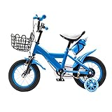 DIFU 12 Zoll Kinderfahrrad mit Aufbewahrungskorb Trainingsräder für drinnen und draußen Kinderfahrrad für Jungen und Mädchen 3-6 Jahre alt (Blau)