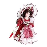 Amagogo Porzellanpuppe, 30 cm, schön, handgefertigtes Sammlerstück, Lady Ceramic Puppe für Tisch Heimschlafzimmer Wohnzimmer Geschenk, Rot