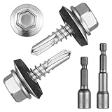 MirraSwit 150 Stück Trapezblechschrauben Selbstschneidende Schrauben 4.8×17mm, Blechschrauben Selbstschneidend mit Sechseckiger Buchse, Trapetzblechschrauben mit Dichtung für Dachblech (Silber)